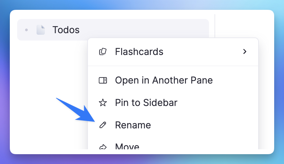 Pin to Sidebar option in document menu
