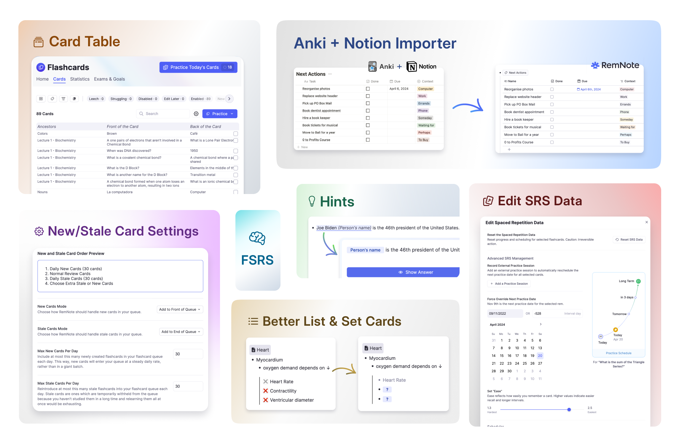 FSRS spaced repetition scheduler showing review schedule